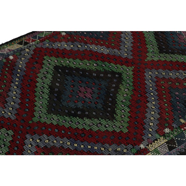 1950s Vintage Cecim Tribal Kilim in Multicolor Embroidered Geometric Patterns For Sale - Image 5 of 7