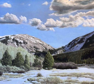 Booth Lake Trail-Vail, Colorado by Sharon Pomales Tousey | Soft pastel on wood panel Landscape of mountains and trees.