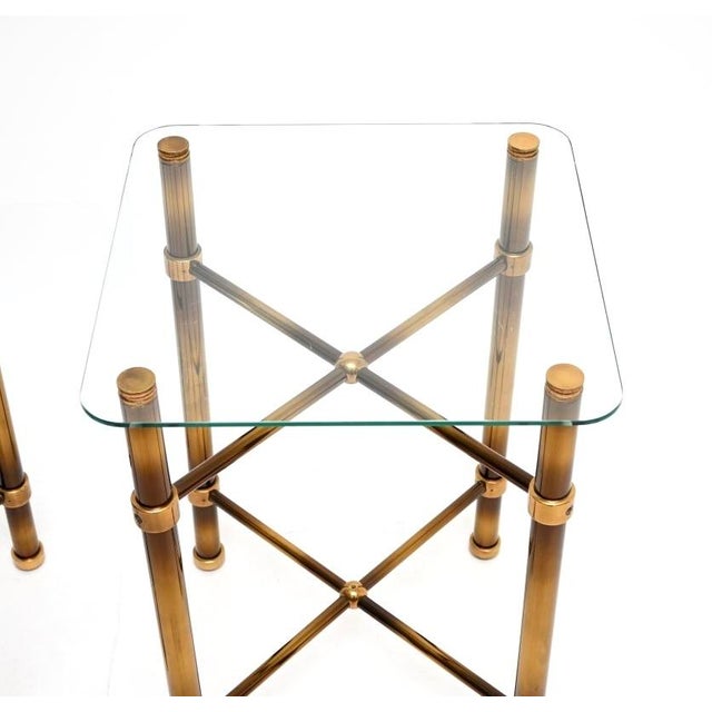 Vintage French Brass and Glass Side Tables, 1970s, Set of 2 For Sale - Image 6 of 11
