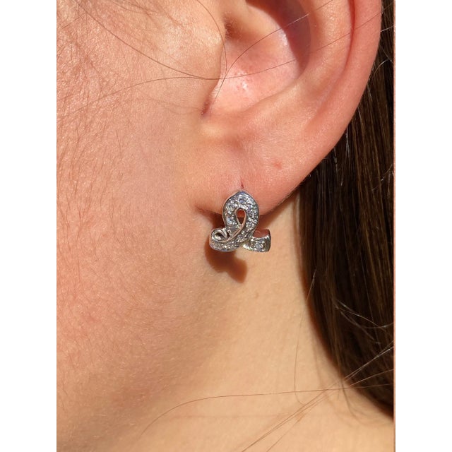 Silver The Ribinas: Antique Platinum and Diamond Ribbon Drop Earrings, 2 Pieces For Sale - Image 8 of 8