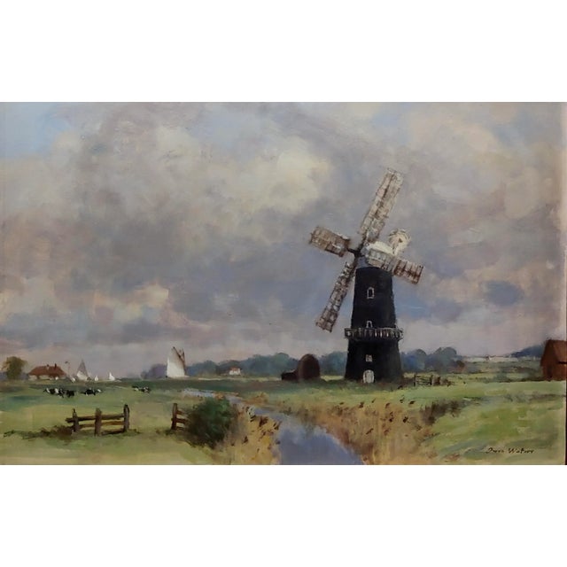 Owen Waters -The Berney Arms Windmill Along the River Yare -Oil Painting For Sale In Los Angeles - Image 6 of 11