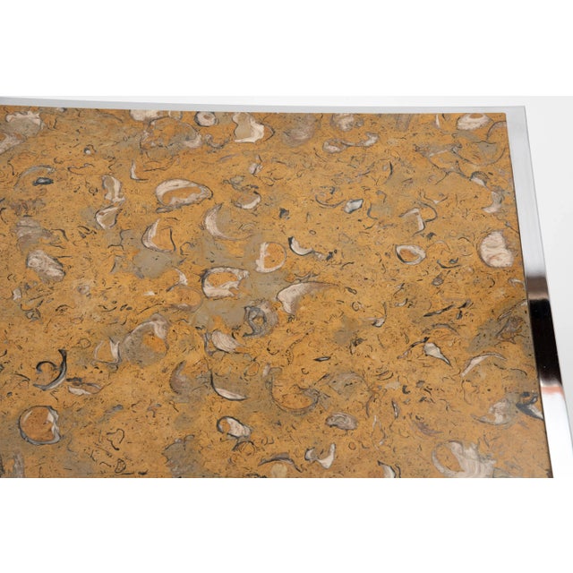 Metal Fossilized Marble Chrome Coffee Table Leon Rosen Pace Collection Milo Baughman 1970s For Sale - Image 7 of 13