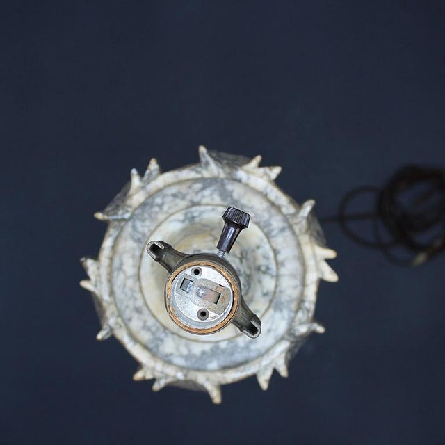 Early 20th Century Marble Stone Empire Style Cream and Gray Carved Table Lamp Circa 1920s For Sale - Image 5 of 8