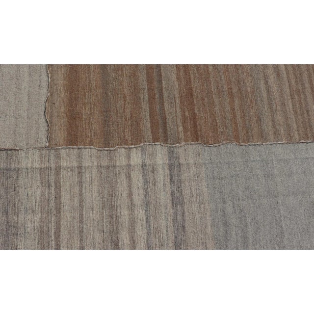 Textile Modern Kilim Rug in Multi-Panel Striped Design With Brown, Gray, White and Taupe 9'2 X 11'10 For Sale - Image 7 of 12