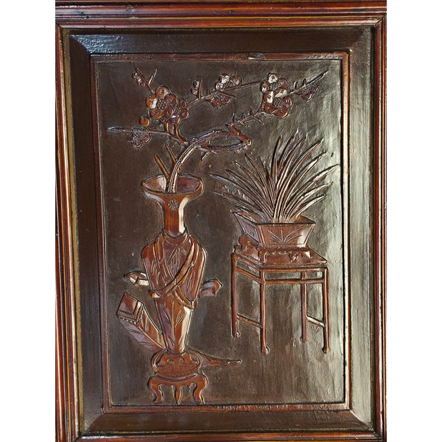 Antique 19th-Century Qing Dynasty Carved Hardwood/Elmwood "Scholar's Objects" Architectural Panel For Sale - Image 11 of 16