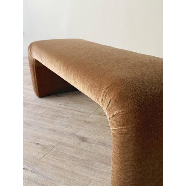 Champagne 1980s Waterfall Bench in Champagne Cut Mohair For Sale - Image 8 of 10
