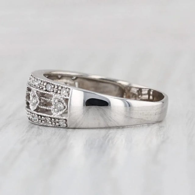 Modern 0.15ctw Diamond Hearts Band 14k White Gold Size 8.5 Ring For Sale - Image 3 of 7