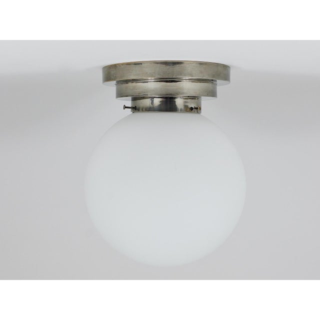Large Art Deco Nickel Opaline Glass Globe Ceiling Lamp, 1930s For Sale - Image 3 of 15