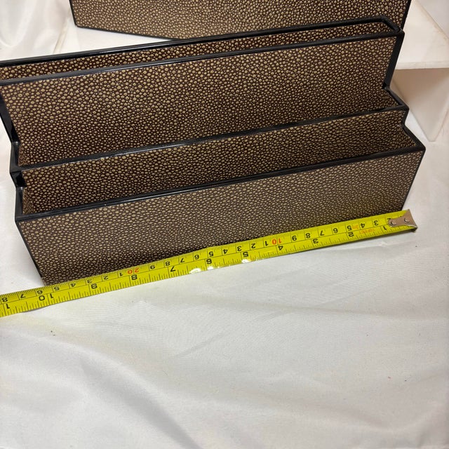 2000 - 2009 Vintage Dransfield & Ross Mid-Century Modern Faux Shagreen Leather Letter Holder Set in Brown, Circa 2000’s For Sale - Image 5 of 10
