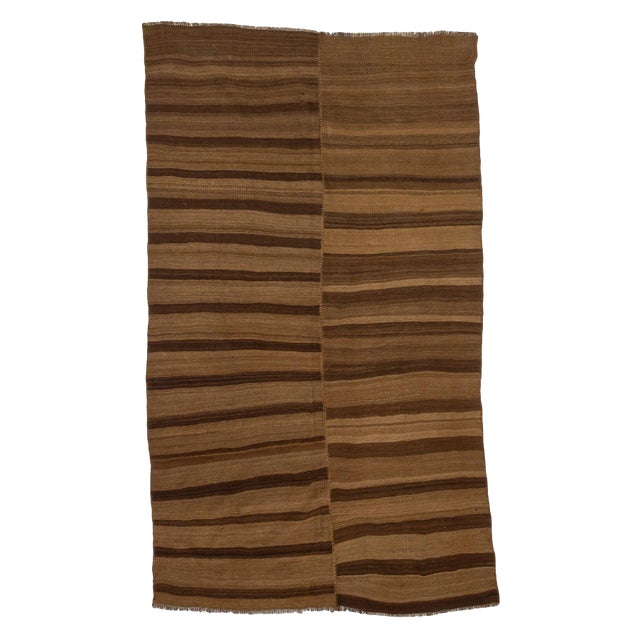 1960s Vintage Brown Striped Turkish Wool Kilim Rug- 5′8″ × 10′1″ For Sale
