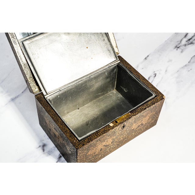 Black Incredible Large Antique Chinoiserie Asian Lacquer Tea Caddy Box Home Decor For Sale - Image 8 of 15