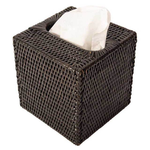 2020s Artifacts Rattan Column Tissue Box Cover in Tudor Black For Sale - Image 5 of 7