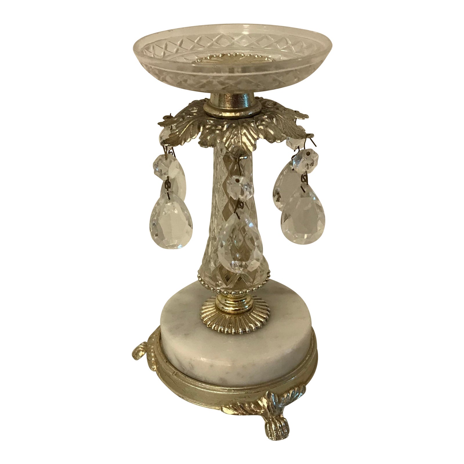 Hollywood Regency Italian Crystal and Marble Candle Holder Chairish