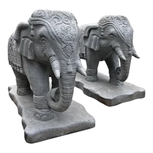 Pair of Vintage Stone Carved Elephant Statues
