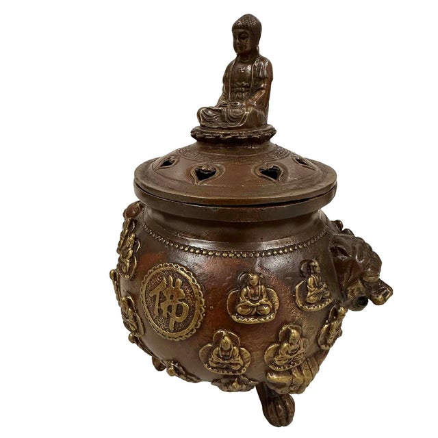 1960s Mid-20th Century Tibetan Brass Tripod Incense Burner For Sale - Image 5 of 12