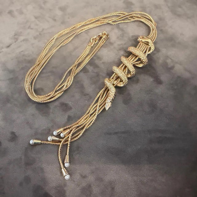 A 2000s High Quality Costume Jewelry Gilt Metal Italian Snake Necklace For Sale - Image 9 of 16