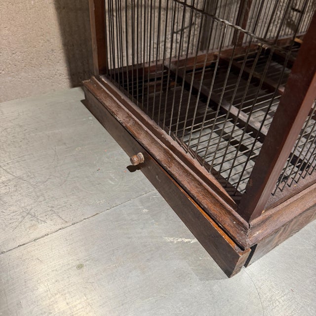 Brown Vintage Victorian Architectural-Style Wooden Birdcage Wood Steel For Sale - Image 8 of 12
