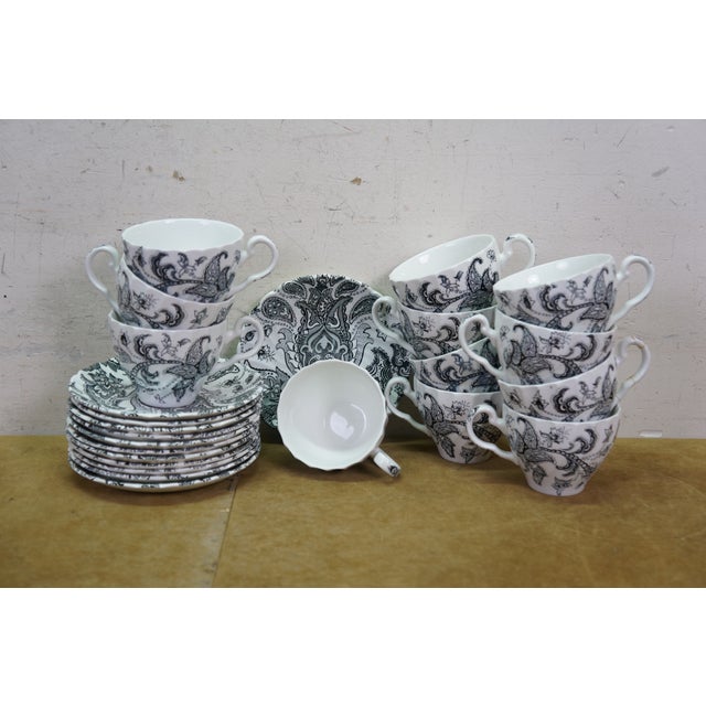 Late 20th Century Johnson Bros Paisley Dinnerware Set Service for 12 Black Transferware Iron - 95 pcs For Sale - Image 13 of 15