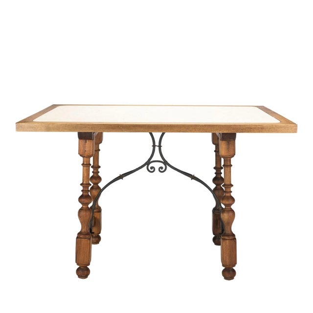 1920s Walnut and Travertine Marble Top Table in the Spanish Baroque Taste, 1925 For Sale - Image 5 of 11
