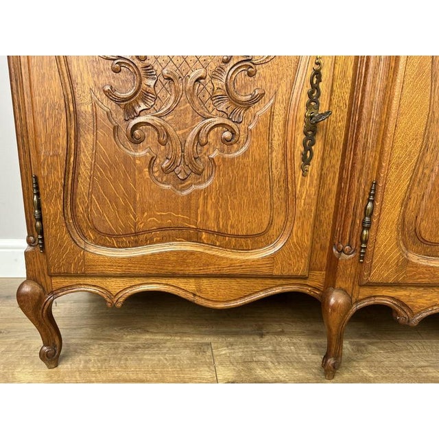 Wood Vintage French Louis Style Oak 4-Door Sideboard For Sale - Image 7 of 18