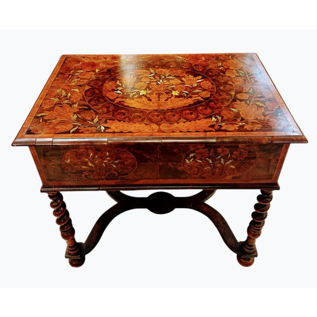Brown Antique William and Mary Oyster Waln Table With Intricate Marquetry Inlay For Sale - Image 8 of 13