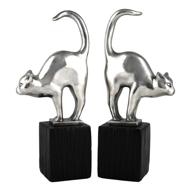 Art Deco Bronze Cat Bookends by Amadeo Gennarelli, 1925, Set of 2 For Sale
