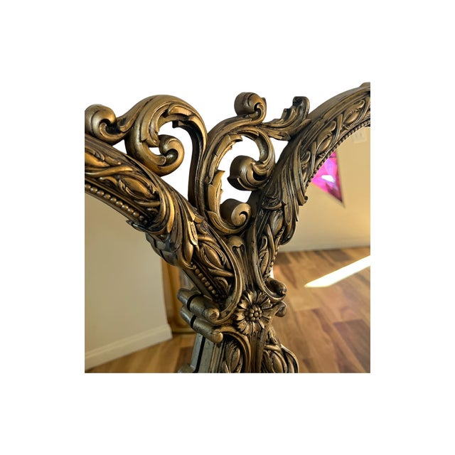 Bassett Vintage Triple Oval Ornate Gold Wall Mirror Hollywood Regency Attributed to Bassett Ornate Gilding For Sale - Image 4 of 5
