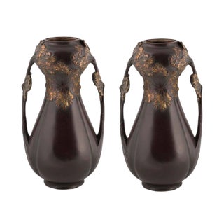 1900s Vintage Leon Kann French Art Nouveau Bronze Vases- A Pair For Sale