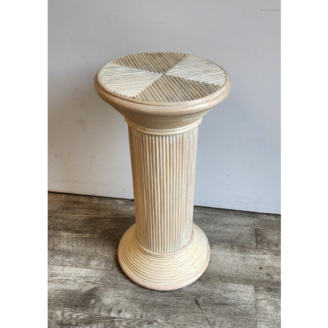 Wood Vintage Split Reed Rattan Pedestal Column - Gabriella Crespi Style Plant Stand For Sale - Image 7 of 13