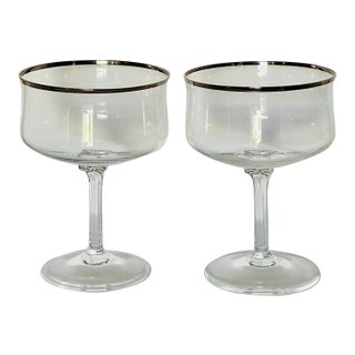 1970’s Silver Rimmed Champagne Saucers- A Pair For Sale