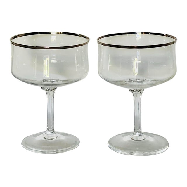1970’s Silver Rimmed Champagne Saucers- A Pair For Sale