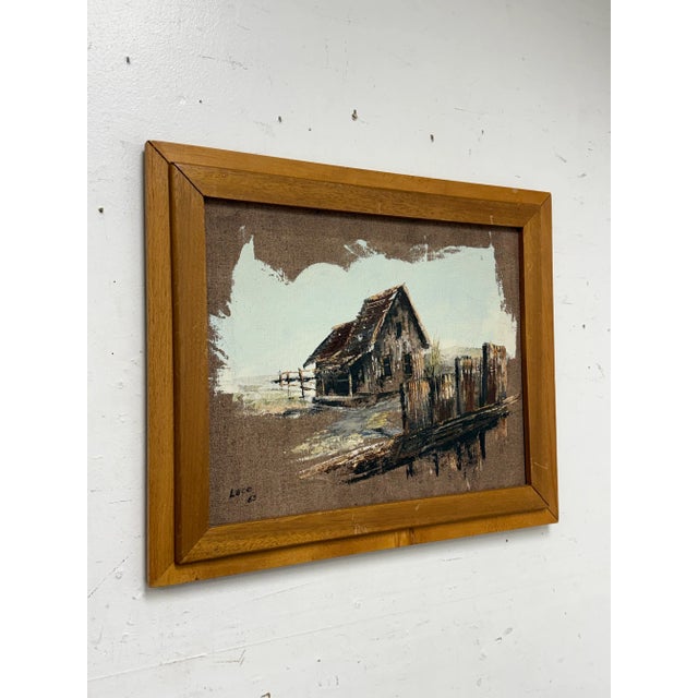 Rustic Circa 1963 Vintage Artist Lace Framed Rustic Barn Painting For Sale - Image 3 of 12