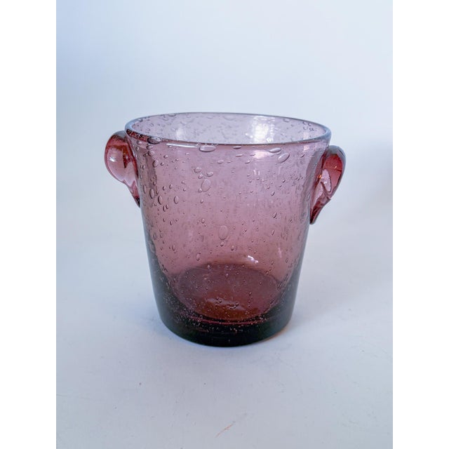 Biot Vintage La Verrerie De Biot French Amethyst Bubbled Blown Glass Ice Bucket, 1980s For Sale - Image 4 of 8