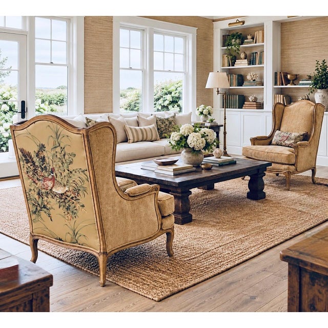 Pair of Louis XV-Style Pheasant & Botanical Upholstered Fauteuil Armchairs For Sale - Image 16 of 18