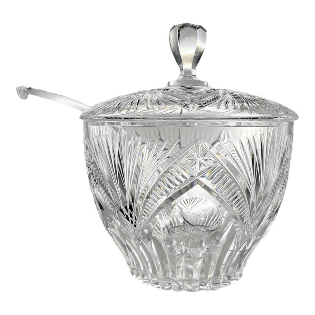 Gorham Crystal punch bowl with matching lid in the Rosewood (Older) pattern, featuring American Brilliant cut styling with...