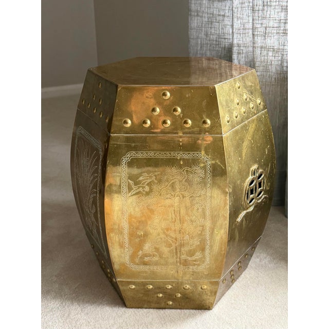 1970s 1970s Hollywood Regency Brass Garden Stool / Side Table For Sale - Image 5 of 10