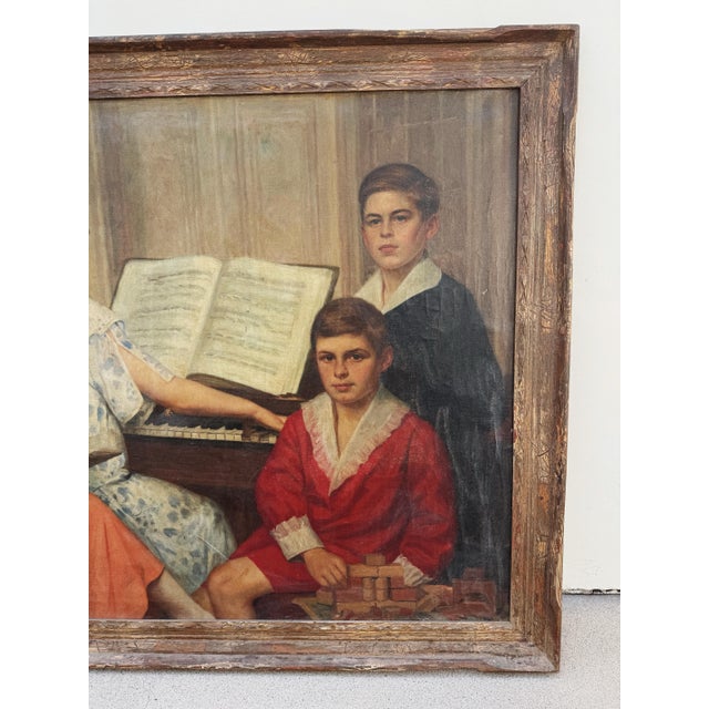 1920s 1920s Antique Extra Large Portrait of a Family Oil Painting- 42 X 56”, Framed For Sale - Image 5 of 12