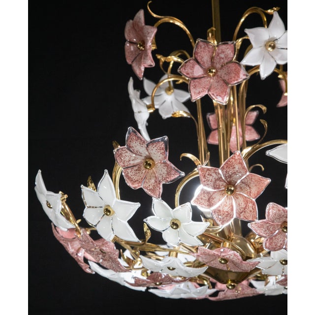 Glass Murano Chandelier with Pink and White Flowers, 1980s For Sale - Image 7 of 12