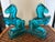 Art Deco Peacock Blue Glass Rearing Horse Statues From 1940’s Art Deco, a Pair For Sale - Image 3 of 6
