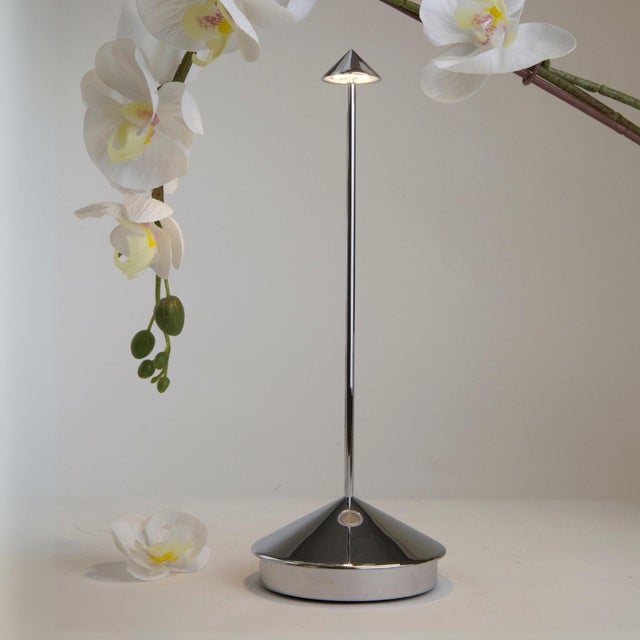 Modern Zafferano Pina Pro Rechargeable Indoor/Outdoor Cordless Table Lamp, Glossy Silver For Sale - Image 3 of 5