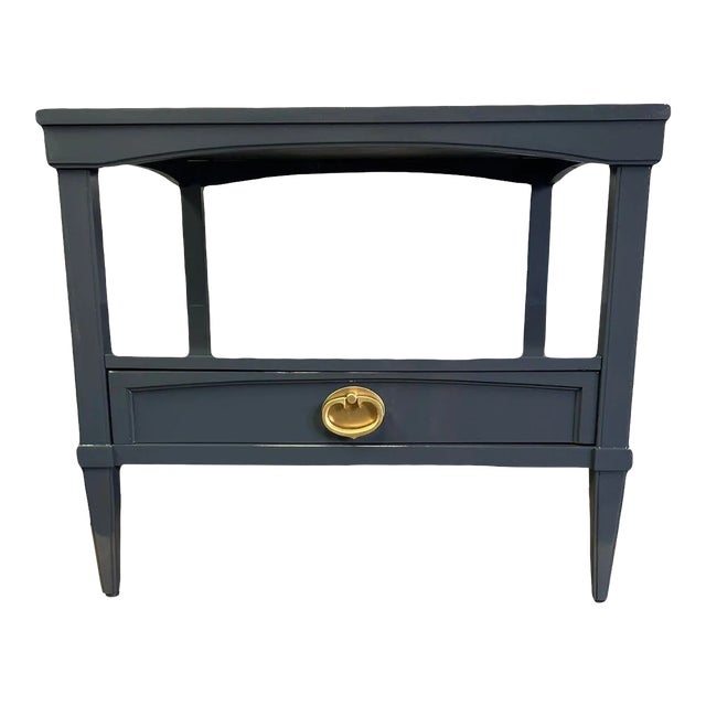 1980s Navy Lacquered Transitional End Table For Sale