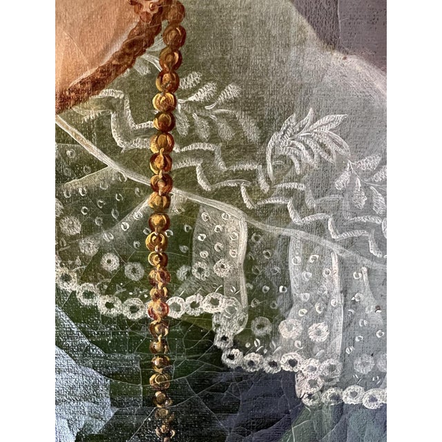 Captain's Wife Portrait, 1800s, Oil on Canvas For Sale - Image 6 of 14