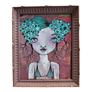 Contemporary Original Folk/Outsider Painting in Lavender and Gold Custom Italian Frame For Sale