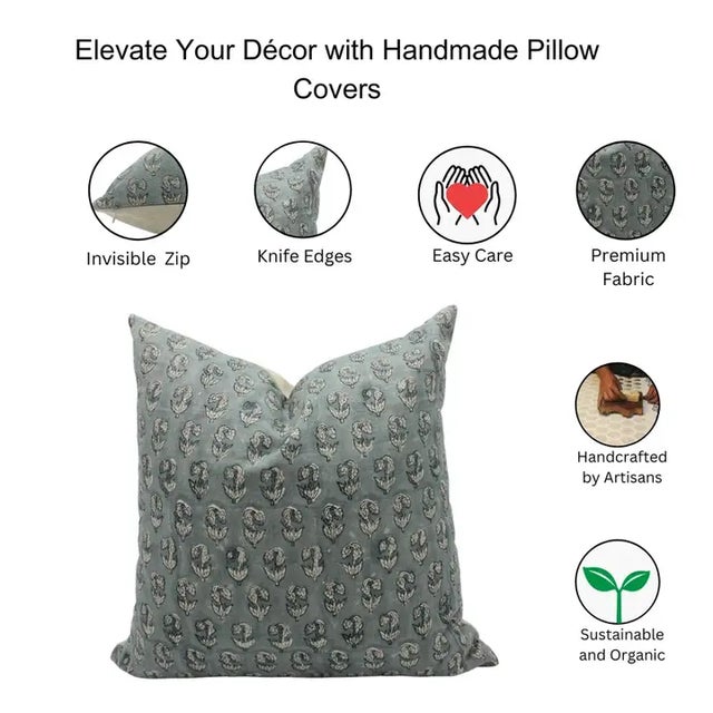 Art Deco Fabdivine Handcrafted Block Print Cushion Cover 14x20 Inch Pure Linen-Superstar For Sale - Image 3 of 3