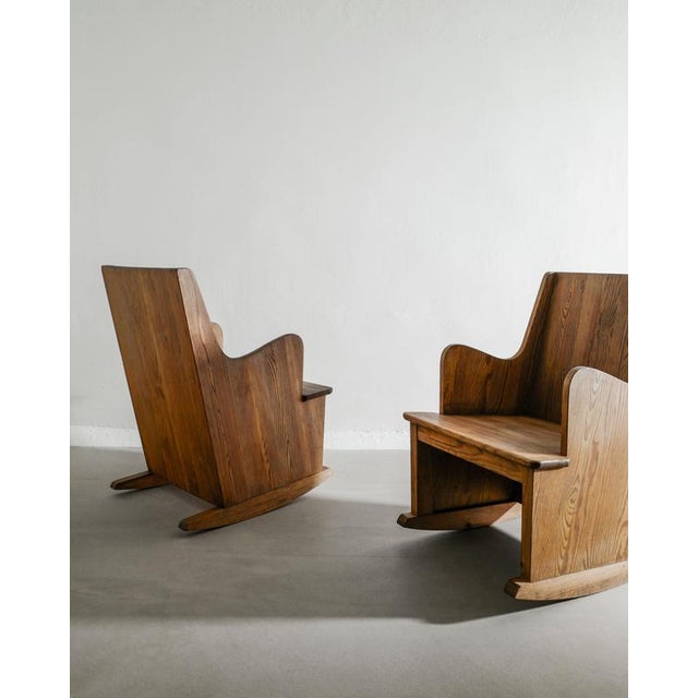 Swedish Mid Century Modern Sculptural Wooden Lovö Rocking Chairs by Axel Einar Hjorth for Nordiska Kompaniet Sweden, 1930s, Set of 2 For Sale - Image 3 of 7