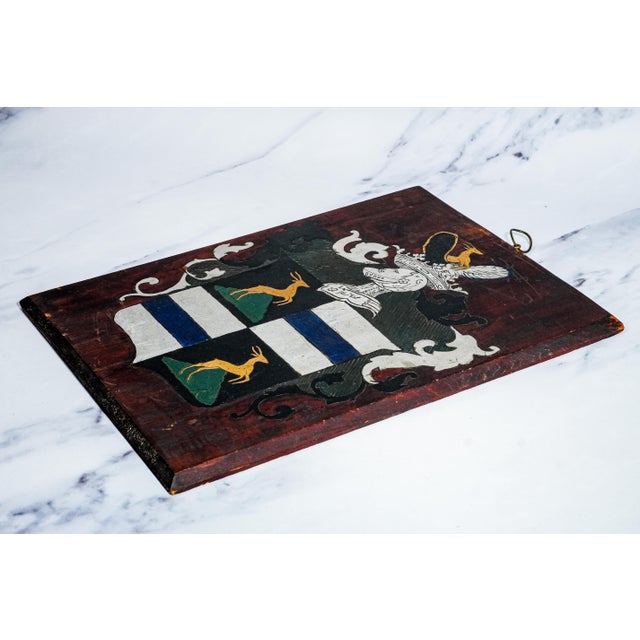 Traditional Distinguished Antique Heraldic Coat of Arms Plaque Hand-Made Painted Wood Armorial For Sale - Image 3 of 14