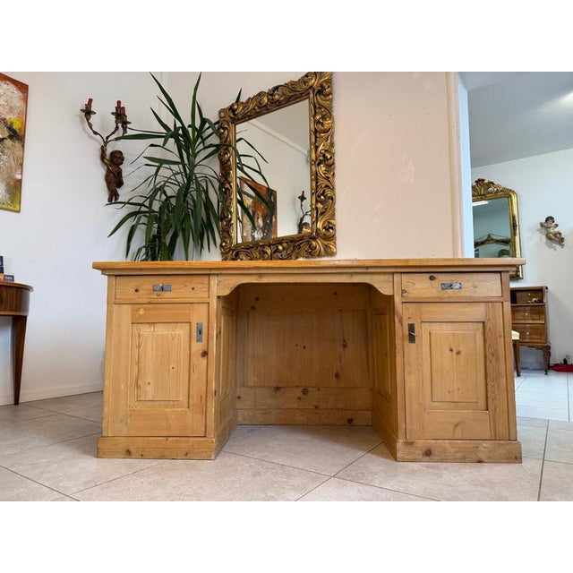 Original Art Nouveau desk, natural wood. Dimensions (H x W x D): 78 x 171 x 64 cm. Charming rustic secretary desk/writing...