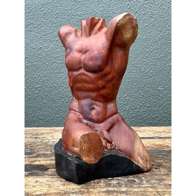 Vintage Wood Male Torso Sculpture For Sale - Image 11 of 12