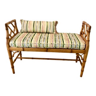 Chinese Chippendale Faux Bamboo and Cane Bench For Sale