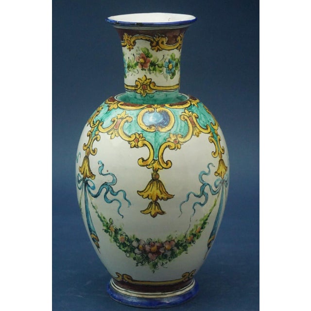Beautiful vitrified enameled ceramic vase, entirely hand-crafted on a lathe and hand-painted, dating back to the 1920s,...